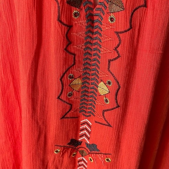 Kings Road lined rayon orange midi dress with embroidered detail. Size L. - Picture 4 of 13